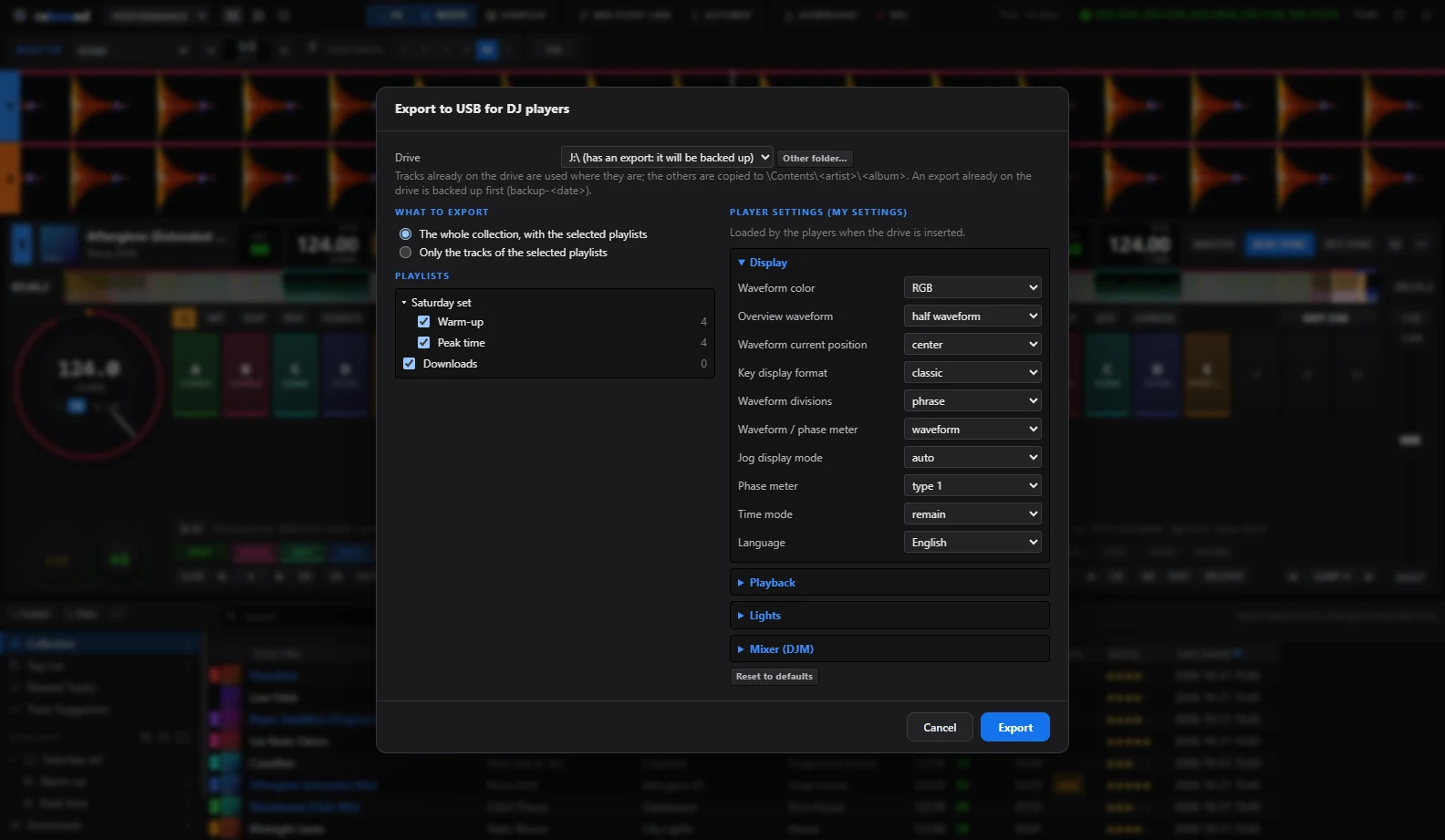 Export sur clé USB